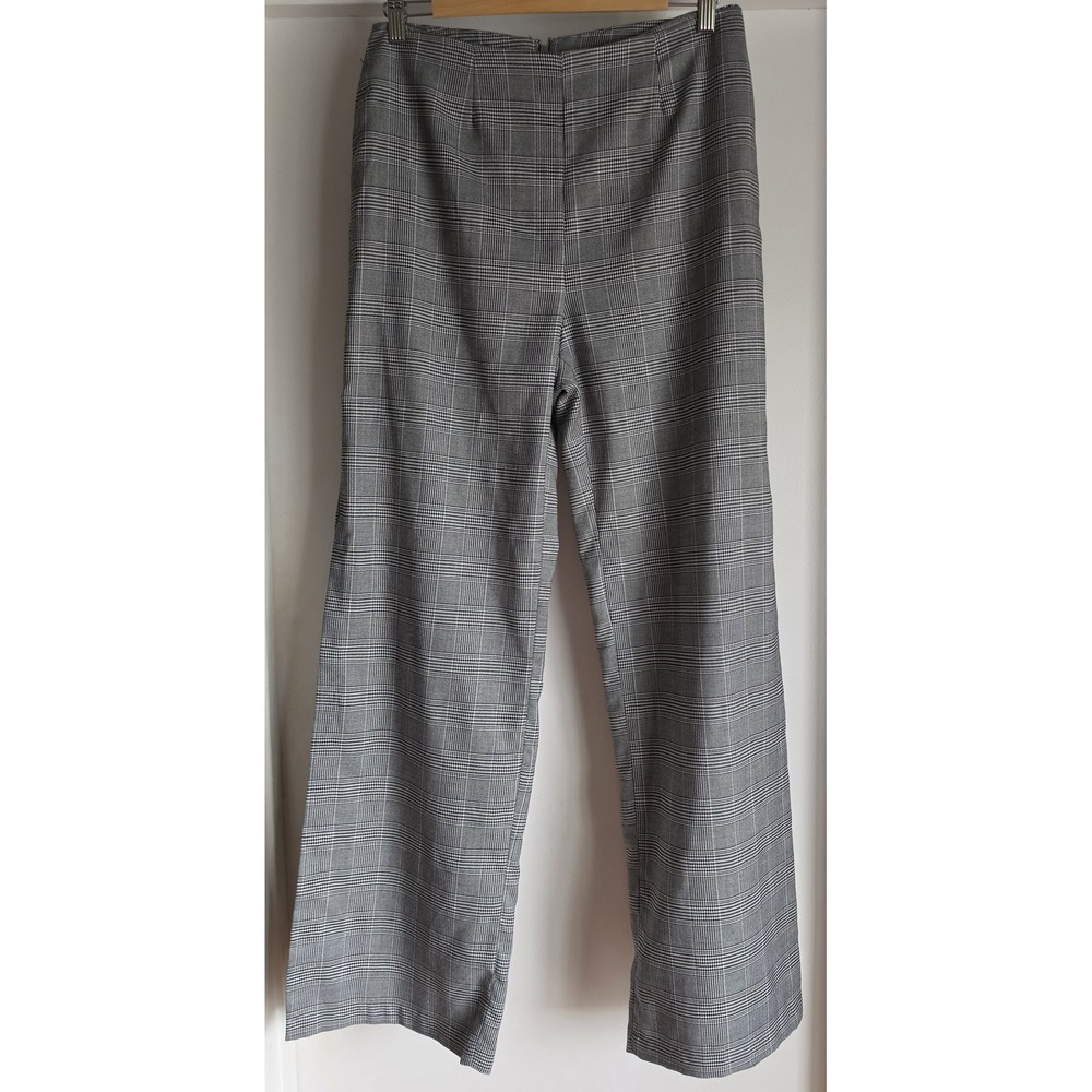 LUSH Womens Plaid Dress Pants Size L Grey Black White Wide Leg Workwear Slacks